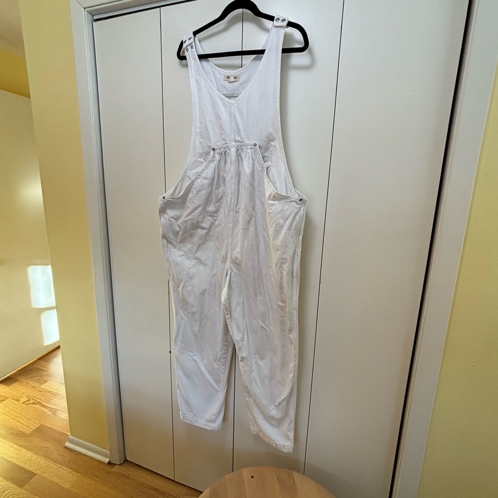 Madewell White Cotton Relaxed Overalls Jumpsuit
